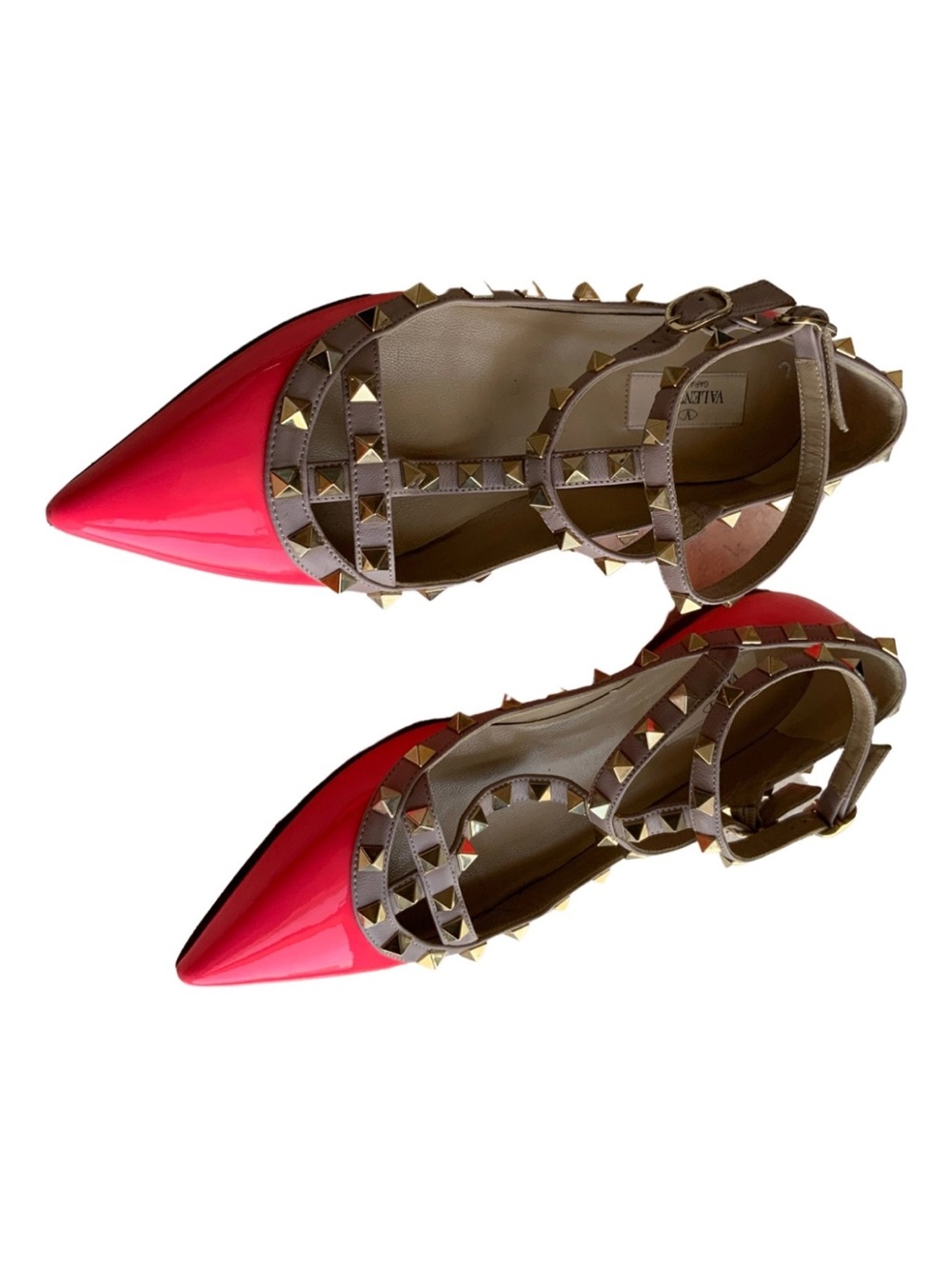 Valentino Pink Patent Rockstud Pointed-Toe T-Strap Flats
